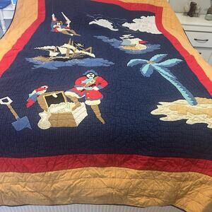 Freckles Twin Quilt Pirate Comforter Blanket Kids Room Nautical Pirateship Theme
